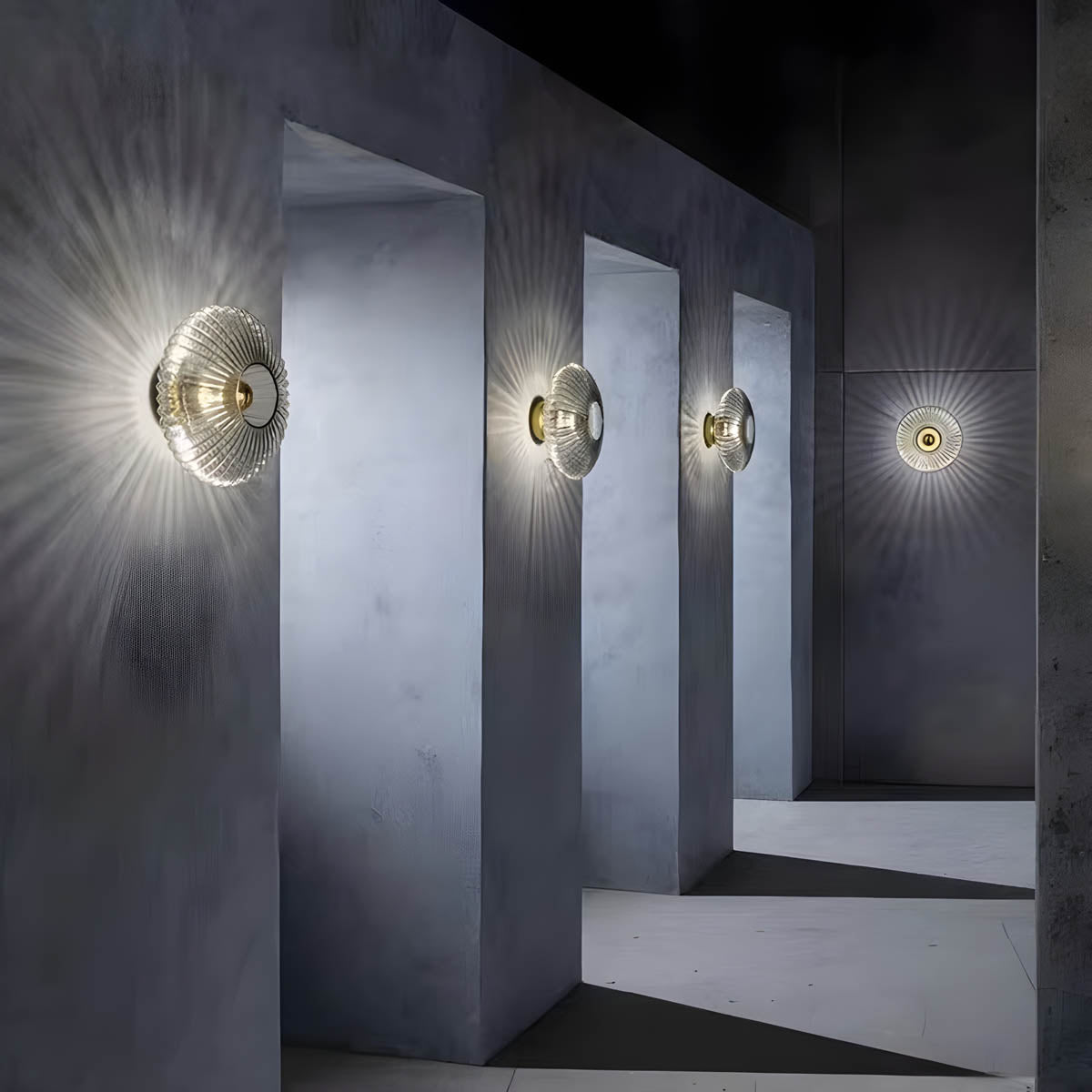 Pleated Glass & Metal Wall Lamp “Soleil”