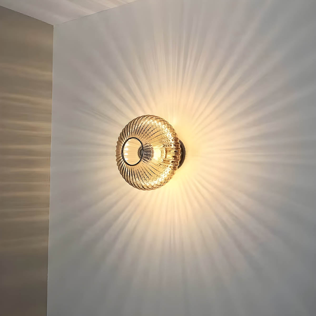 Pleated Glass & Metal Wall Lamp “Soleil”