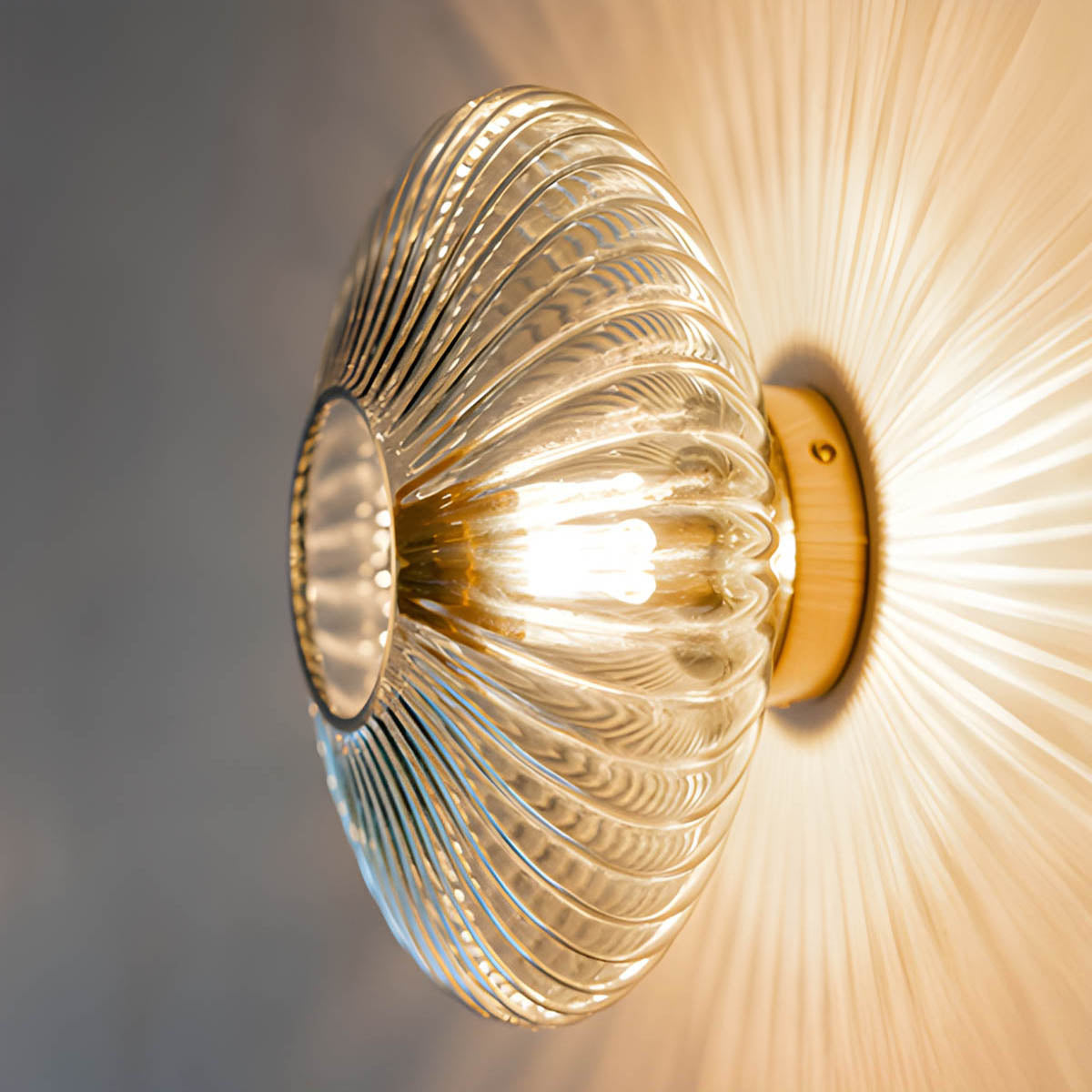 Pleated Glass & Metal Wall Lamp “Soleil”
