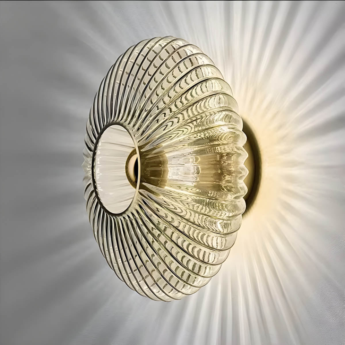 Pleated Glass & Metal Wall Lamp “Soleil”