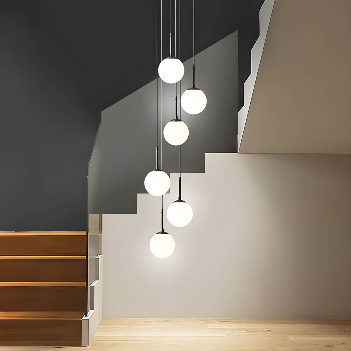 Multi-head glass globe pendant light