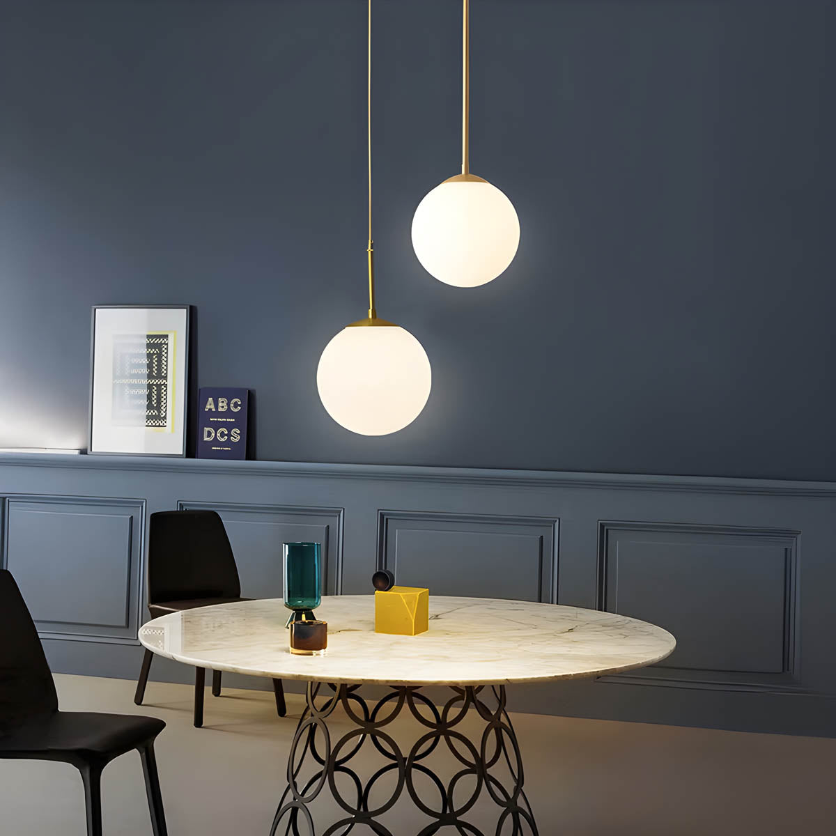 Multi-head glass globe pendant light