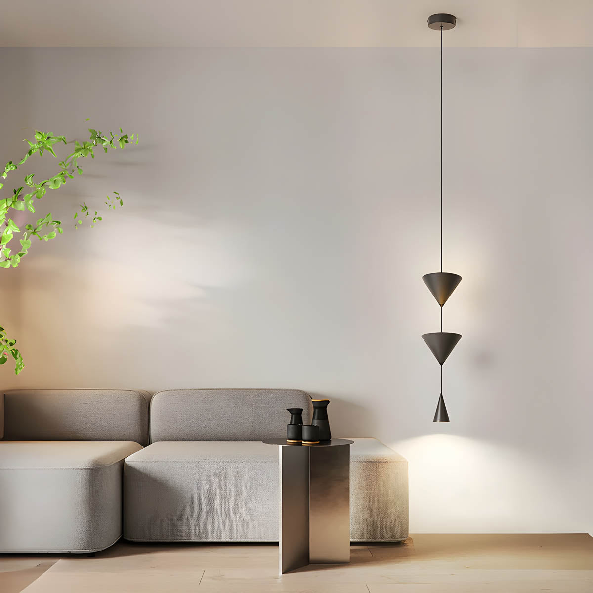 Triple-cone iron pendant light LED, adjustable cord