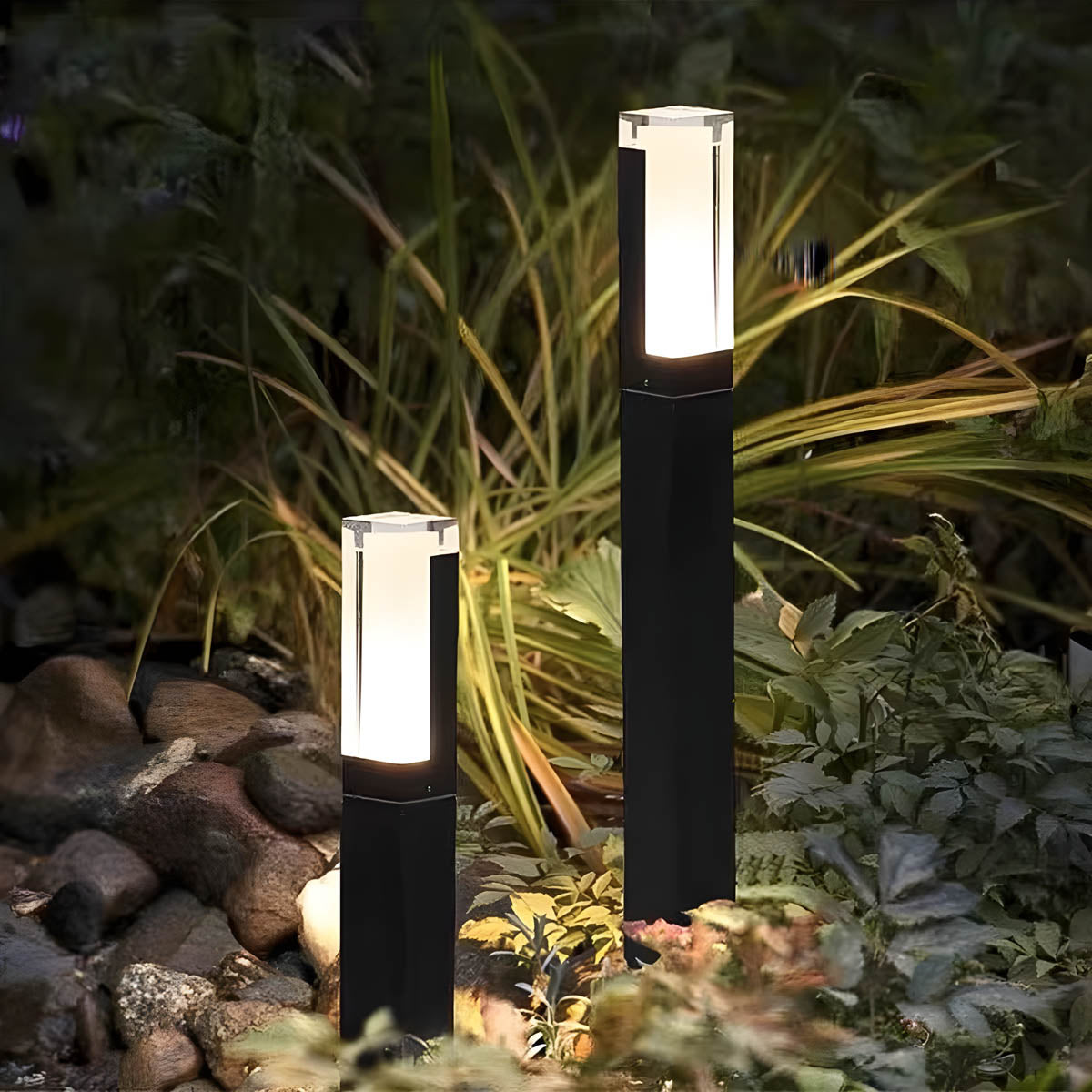 TATUM aluminium LED lawn light range, solid or spike base