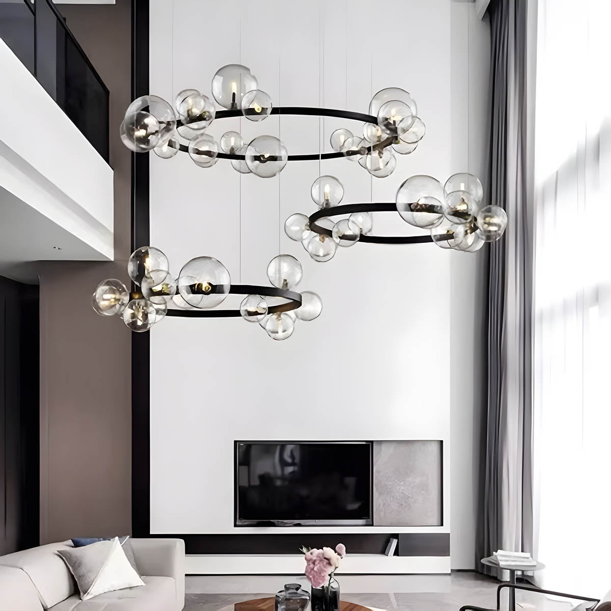 Glass Ball Semi-Flush Chandelier 85-120 cm