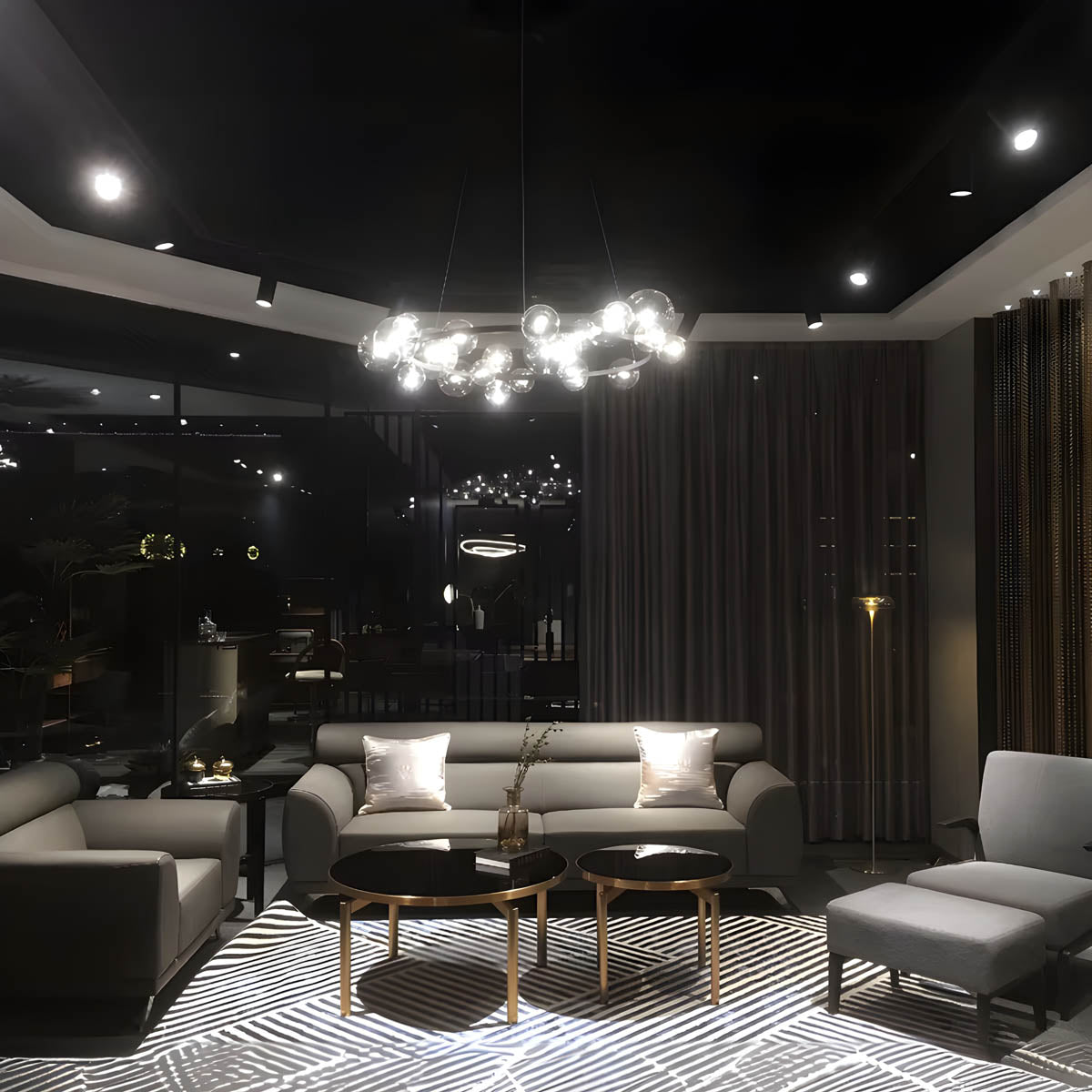 Glass Ball Semi-Flush Chandelier 85-120 cm