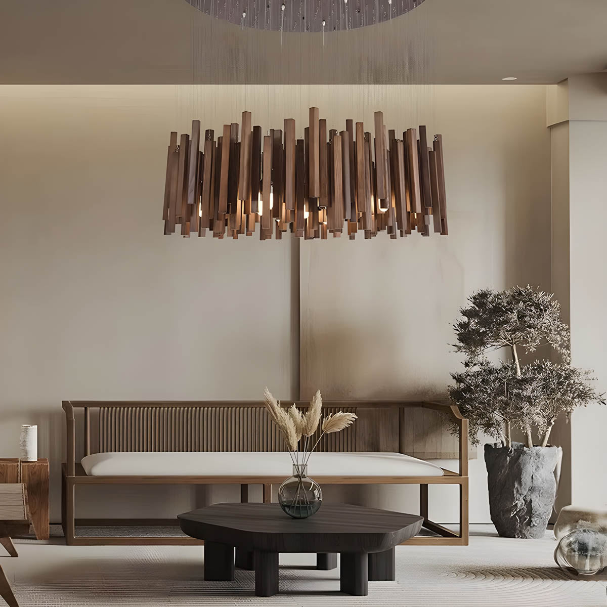 Wood and aluminium ceiling light