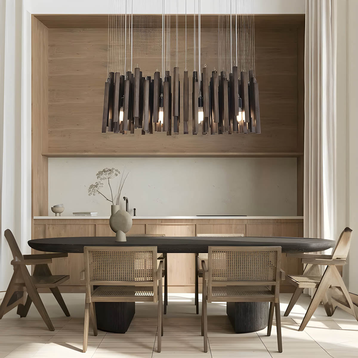 Wood and aluminium ceiling light