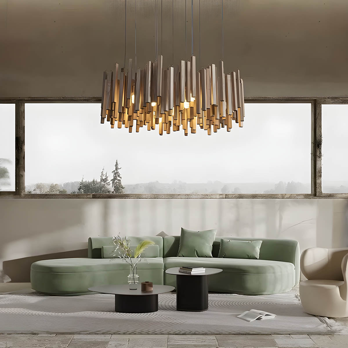 Wood and aluminium ceiling light