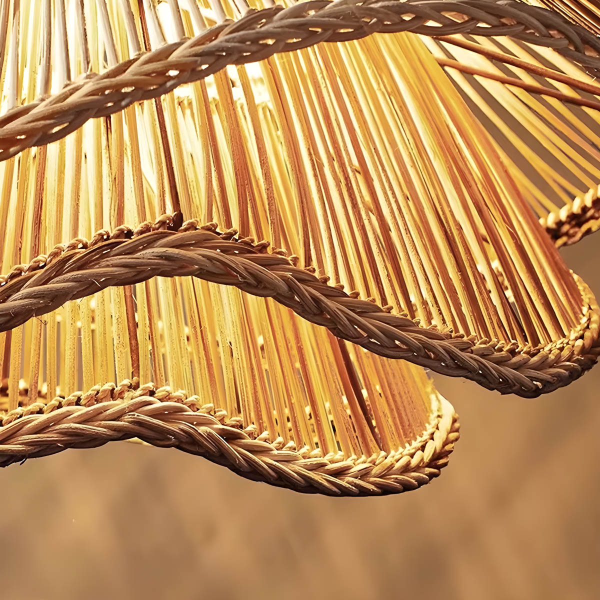 Pendant Light in Woven Rattan & Iron