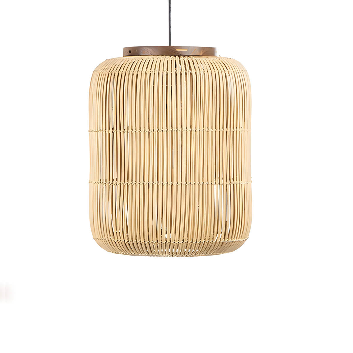Handwoven bamboo lantern pendant, wood & natural