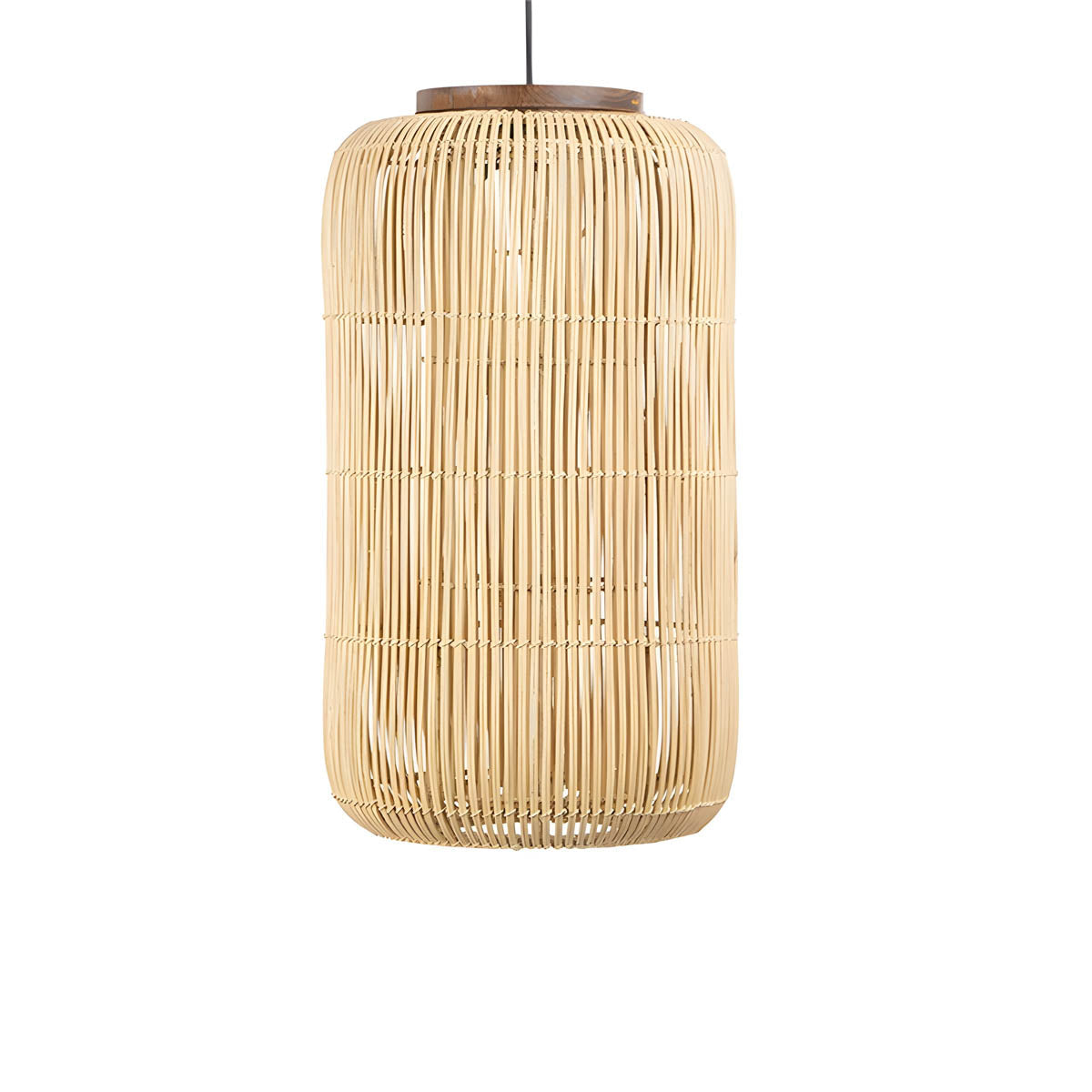 Handwoven bamboo lantern pendant, wood & natural