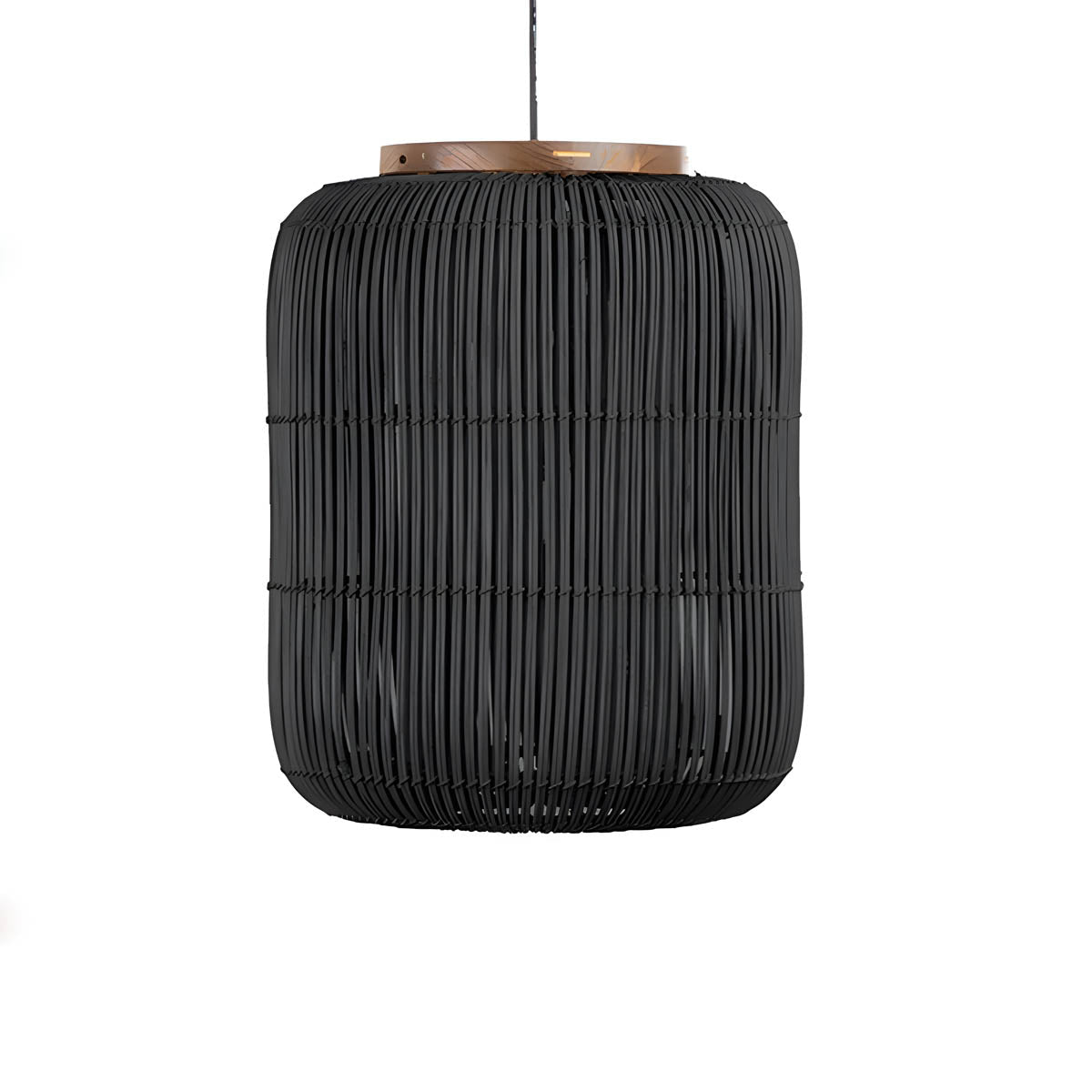 Handwoven bamboo lantern pendant, wood & natural