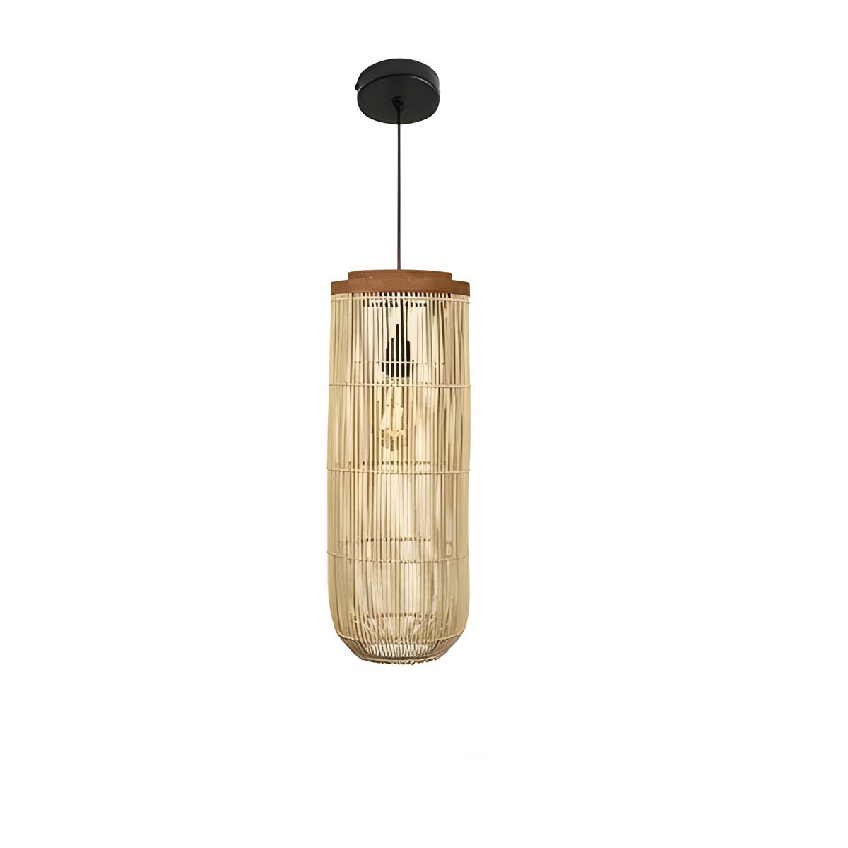 Handwoven bamboo lantern pendant, wood & natural