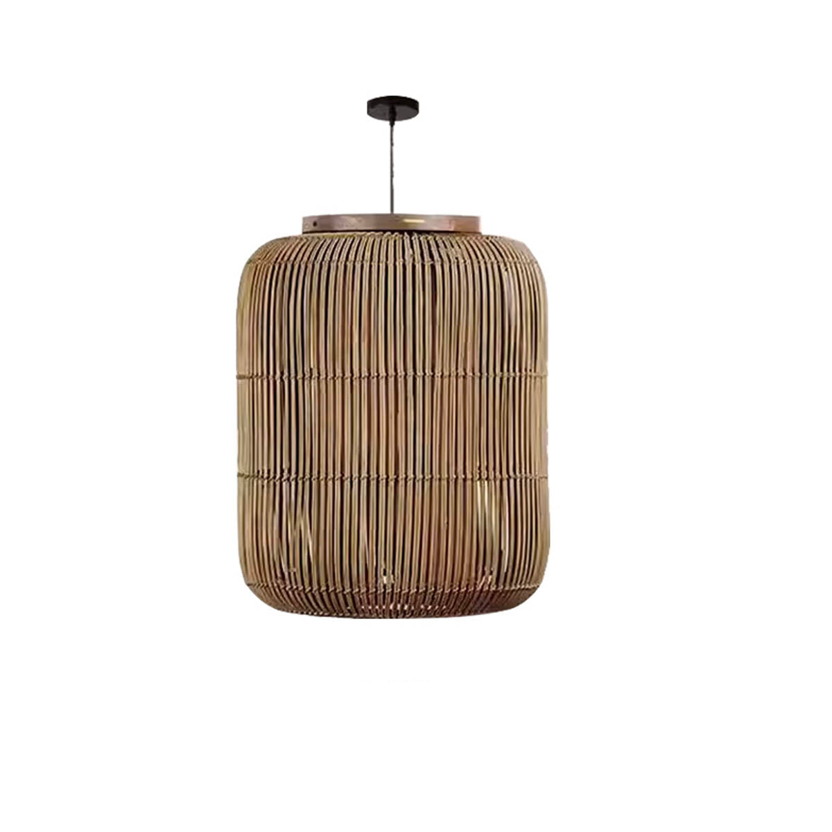 Handwoven bamboo lantern pendant, wood & natural