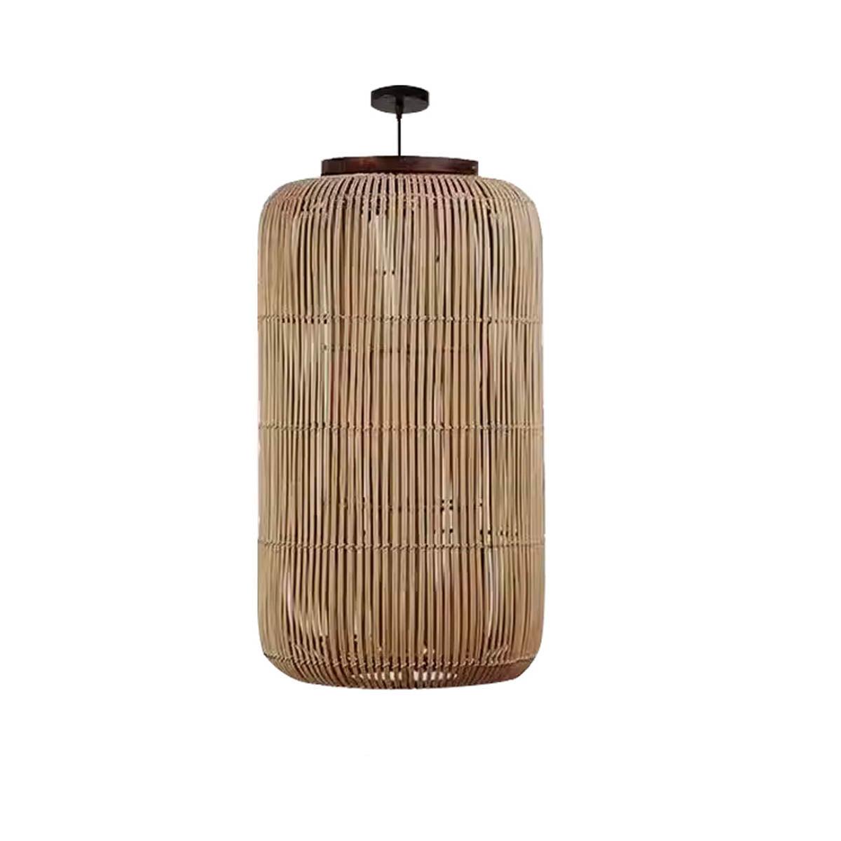 Handwoven bamboo lantern pendant, wood & natural