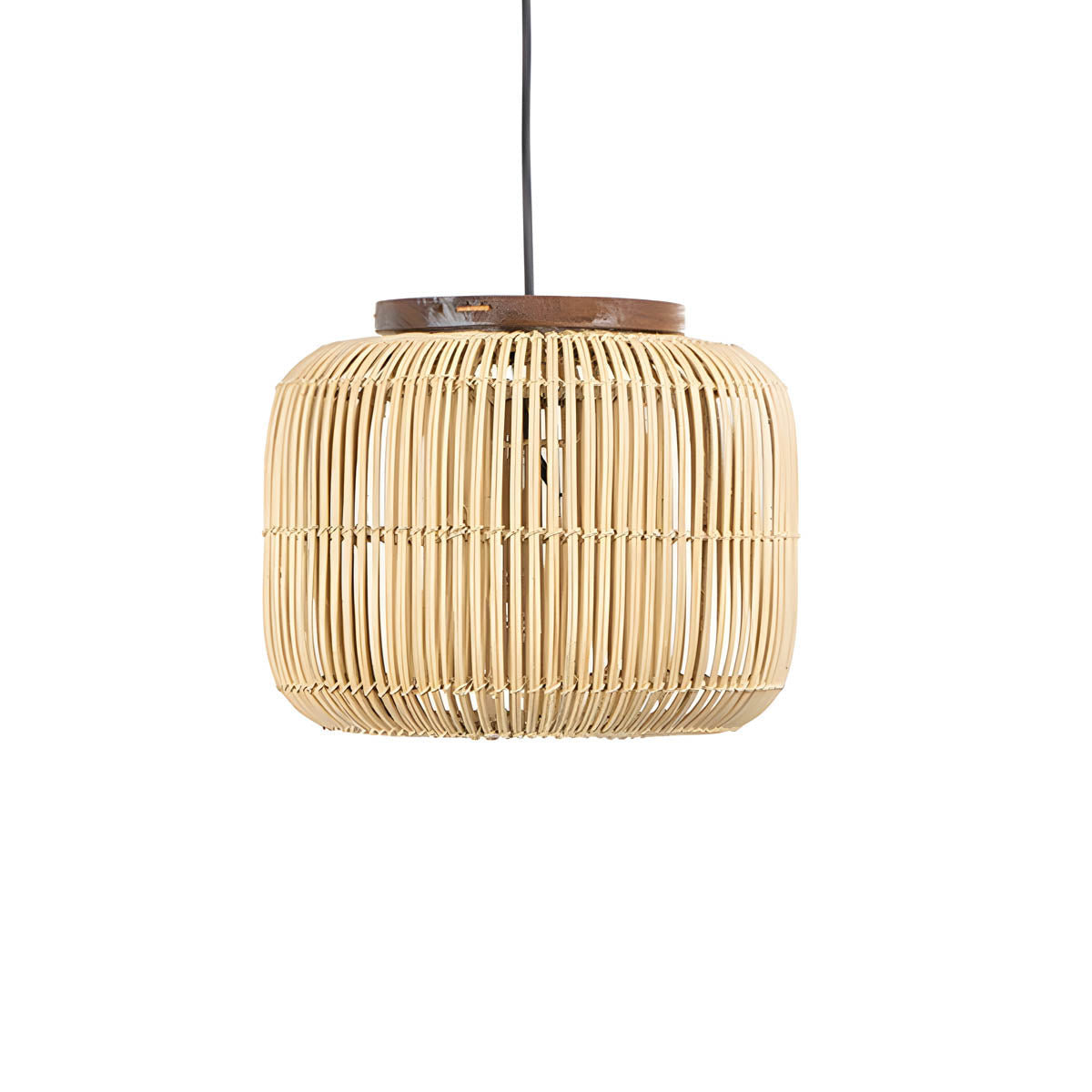 Handwoven bamboo lantern pendant, wood & natural