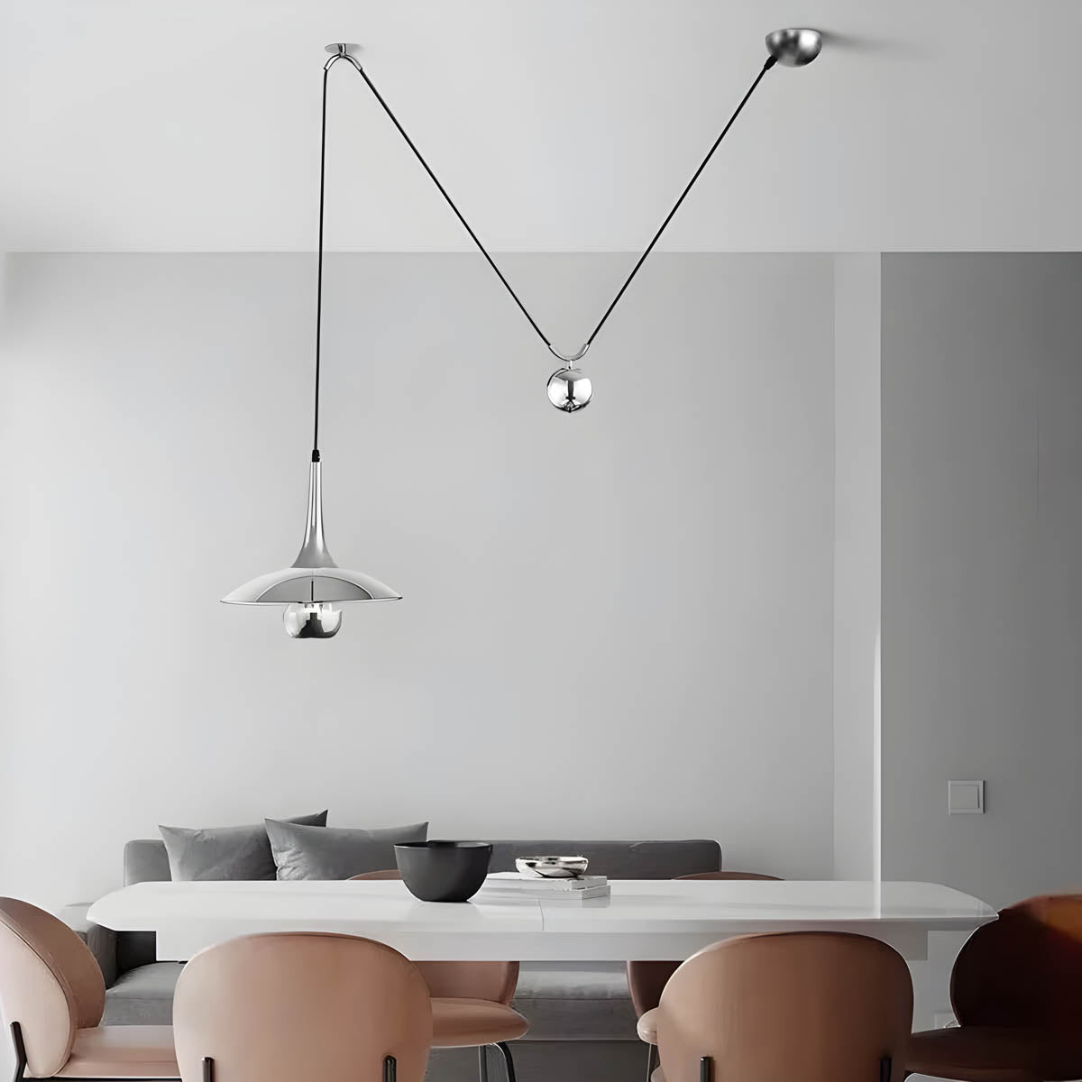 Metal cymbal-inspired pendant light E27, 1 or 2 heads, 30/50 cm