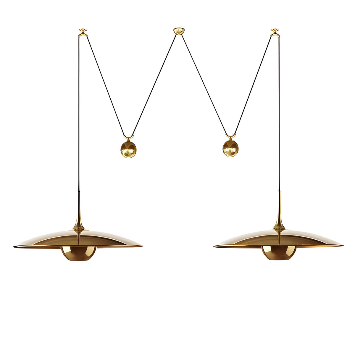 Metal cymbal-inspired pendant light E27, 1 or 2 heads, 30/50 cm