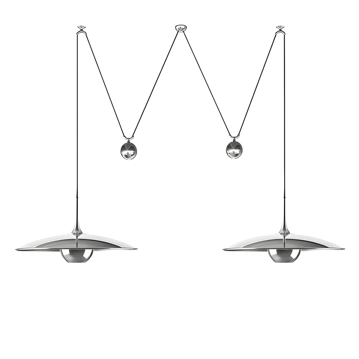 Metal cymbal-inspired pendant light E27, 1 or 2 heads, 30/50 cm