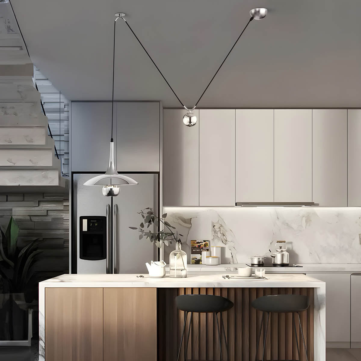 Metal cymbal-inspired pendant light E27, 1 or 2 heads, 30/50 cm