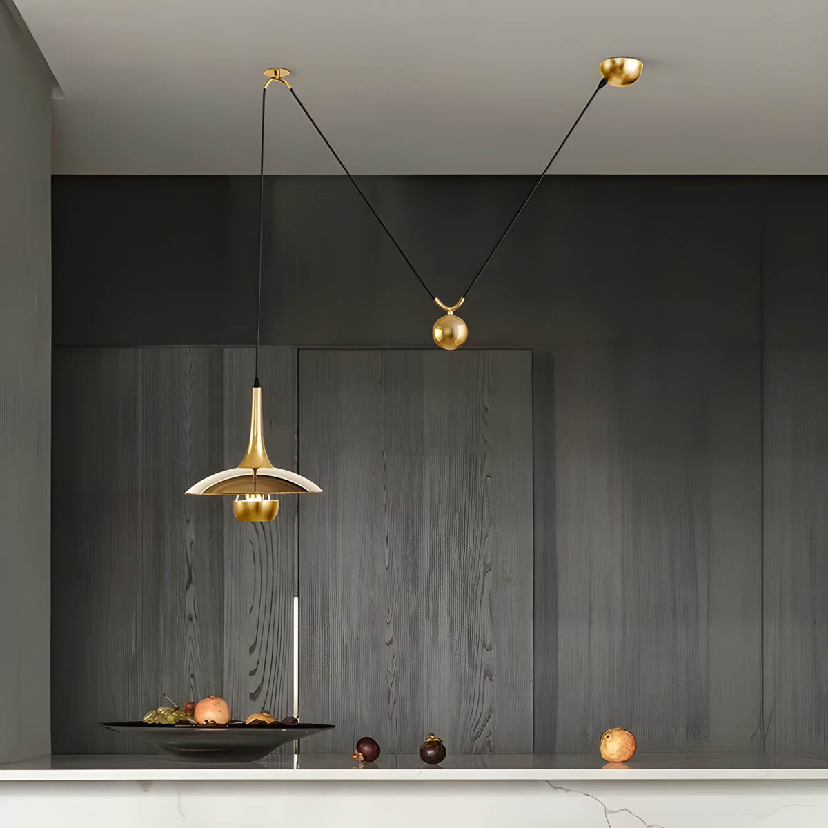 Metal cymbal-inspired pendant light E27, 1 or 2 heads, 30/50 cm