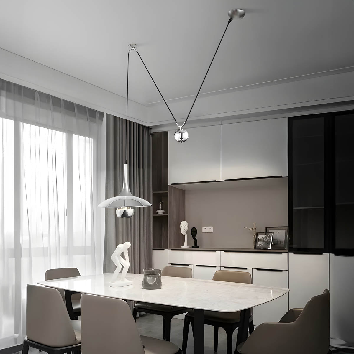 Metal cymbal-inspired pendant light E27, 1 or 2 heads, 30/50 cm