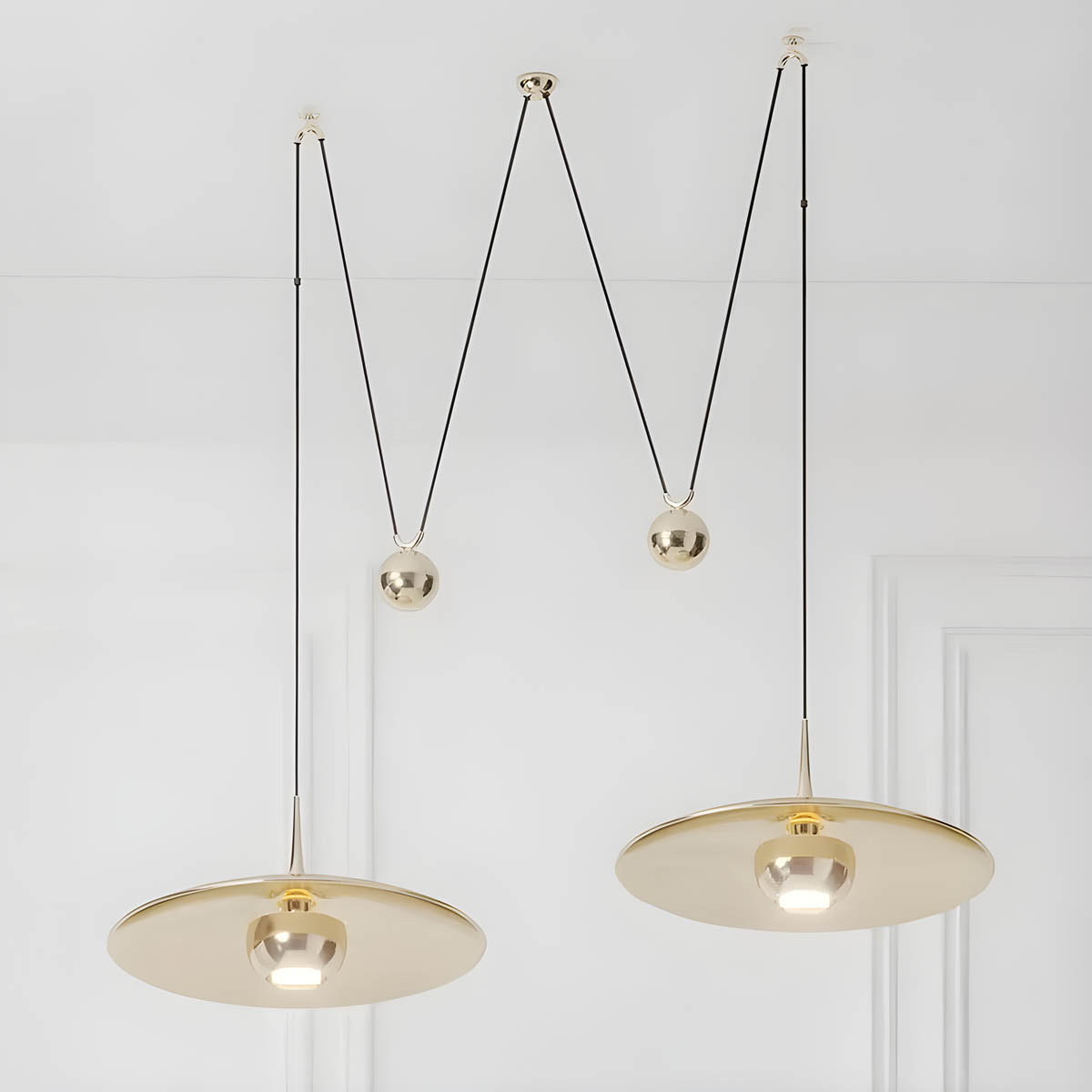Metal cymbal-inspired pendant light E27, 1 or 2 heads, 30/50 cm