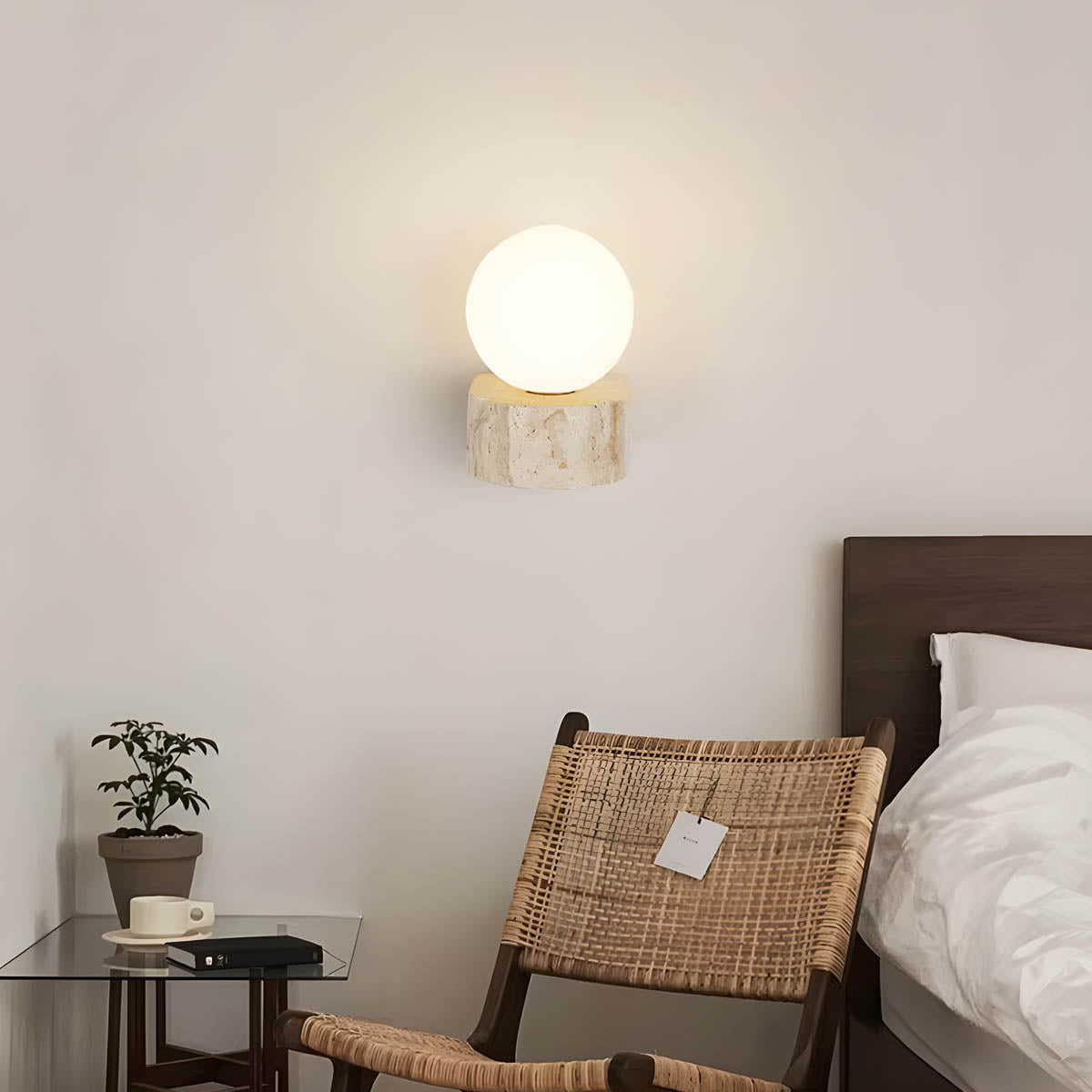 Travertine & glass wall light LED