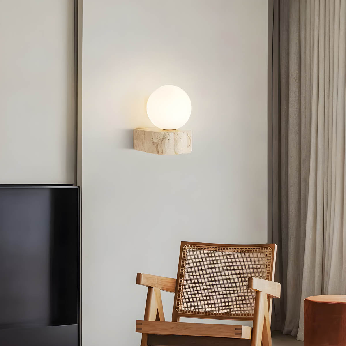 Travertine & glass wall light LED