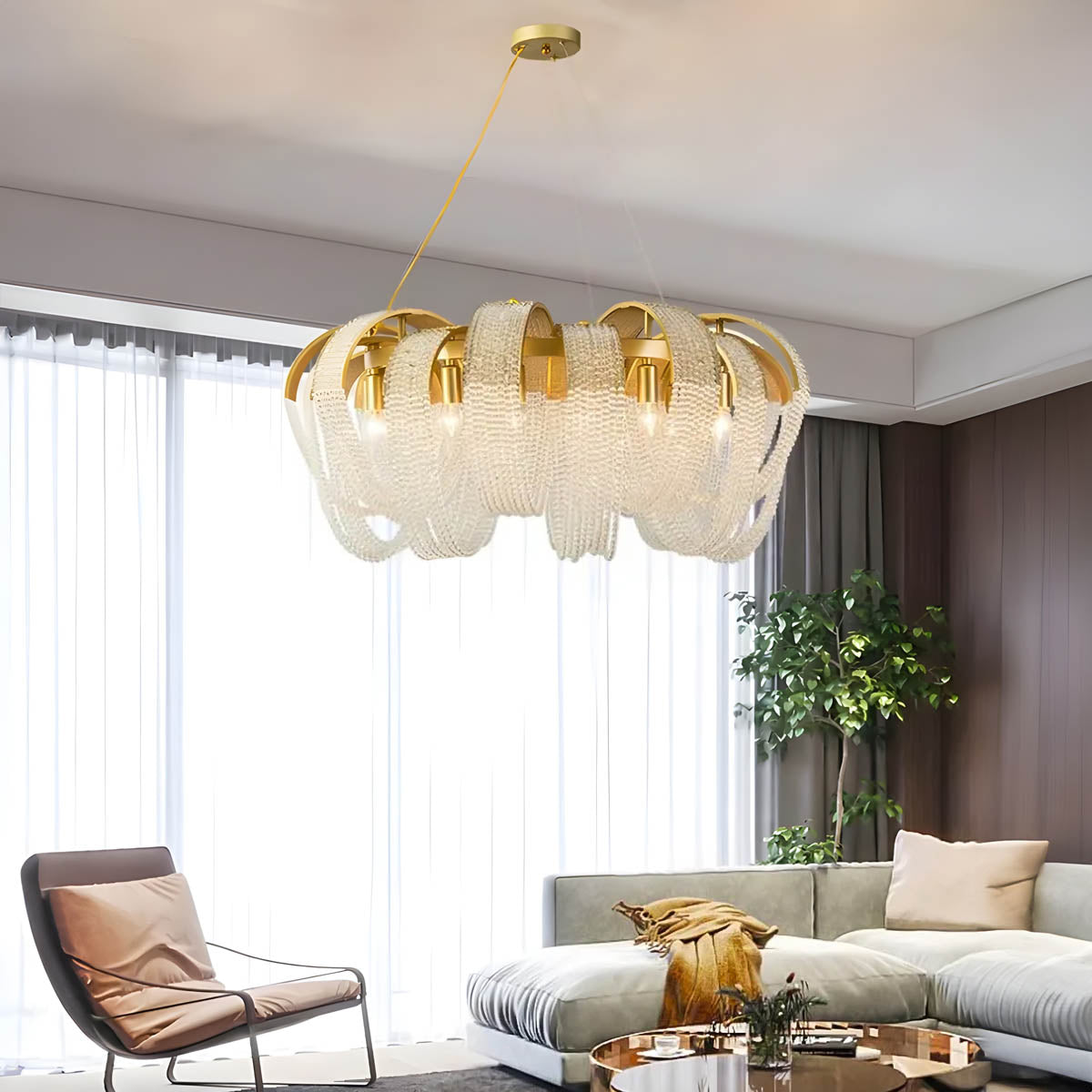 Metal & Crystal Bead Chandelier E14 26-85 cm Elegant Statement