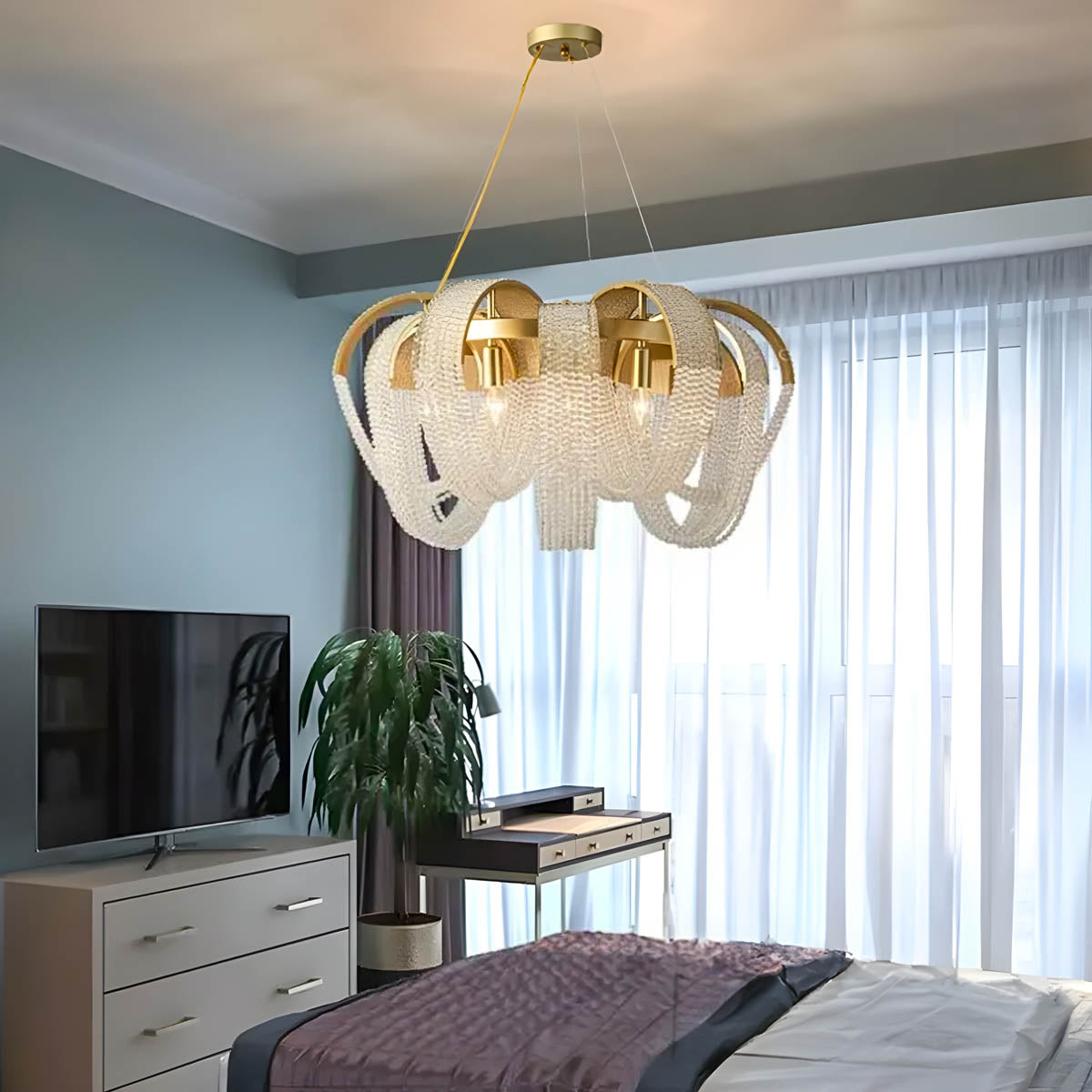 Metal & Crystal Bead Chandelier E14 26-85 cm Elegant Statement