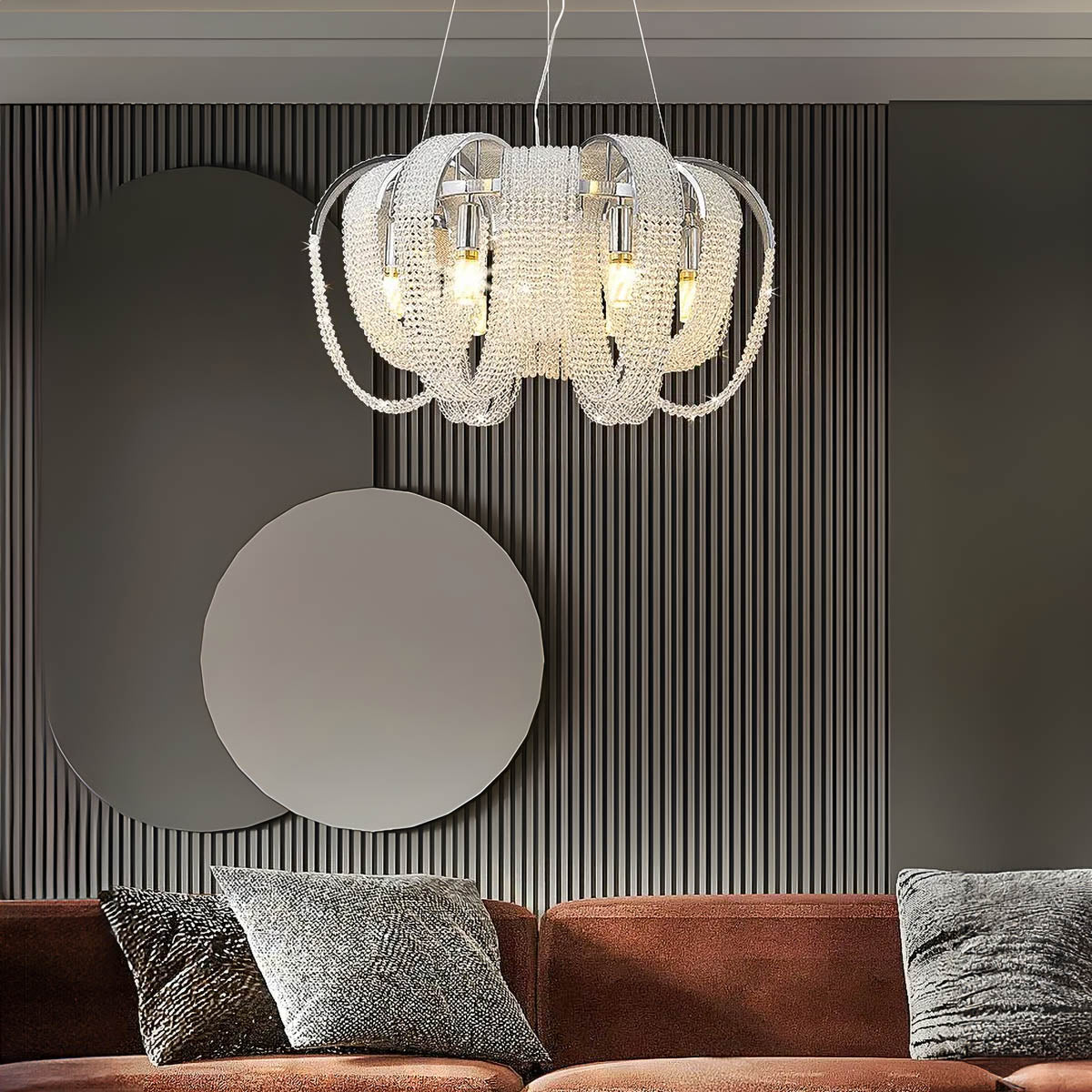 Metal & Crystal Bead Chandelier E14 26-85 cm Elegant Statement