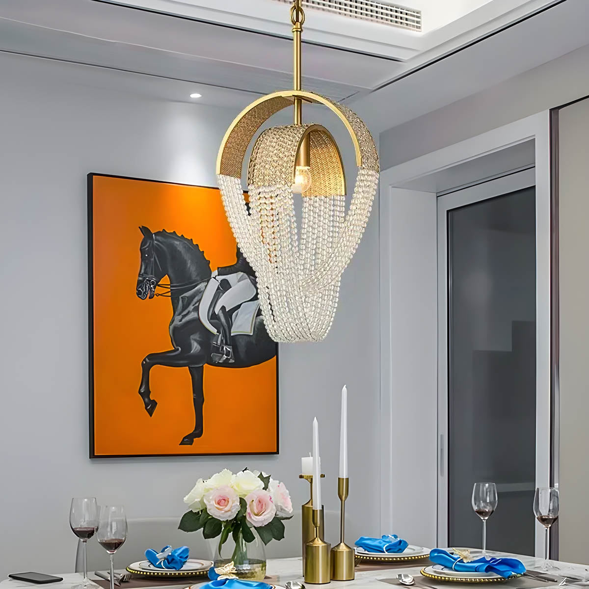 Metal & Crystal Bead Chandelier E14 26-85 cm Elegant Statement