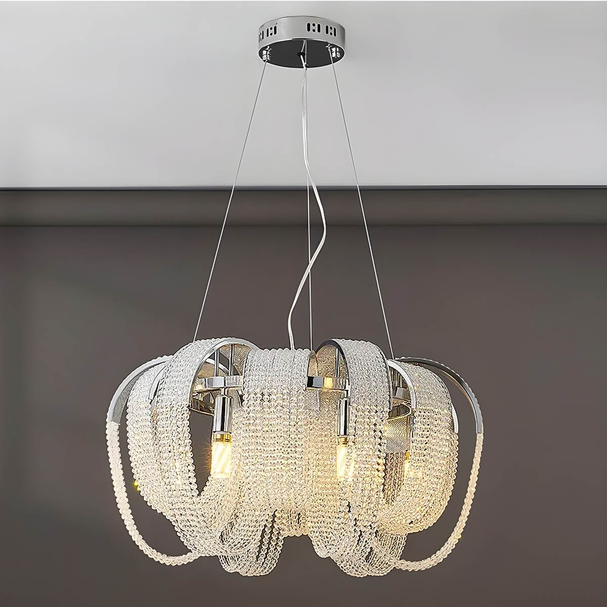 Metal & Crystal Bead Chandelier E14 26-85 cm Elegant Statement