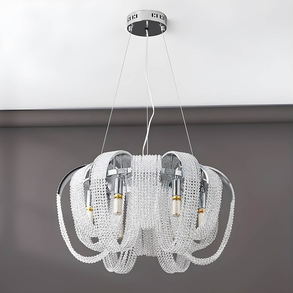 Metal & Crystal Bead Chandelier E14 26-85 cm Elegant Statement