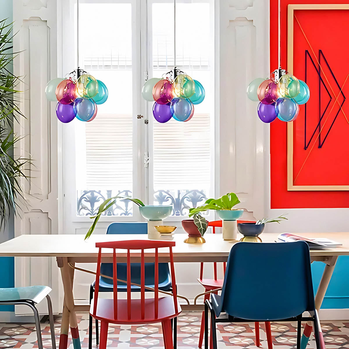 Multicolour Glass Bubble Cluster Chandelier