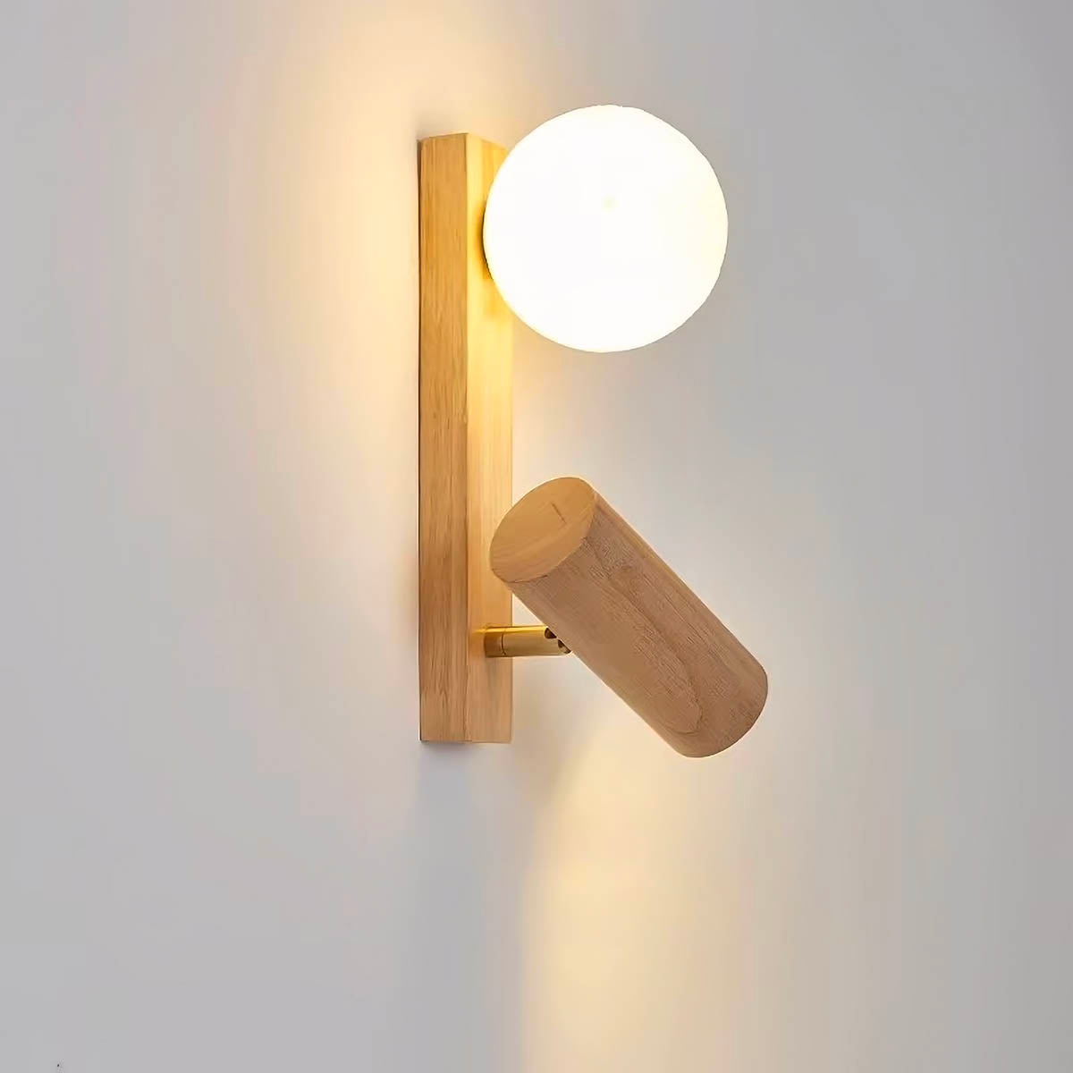 Wall Light with Wood Base & Twin LED Heads