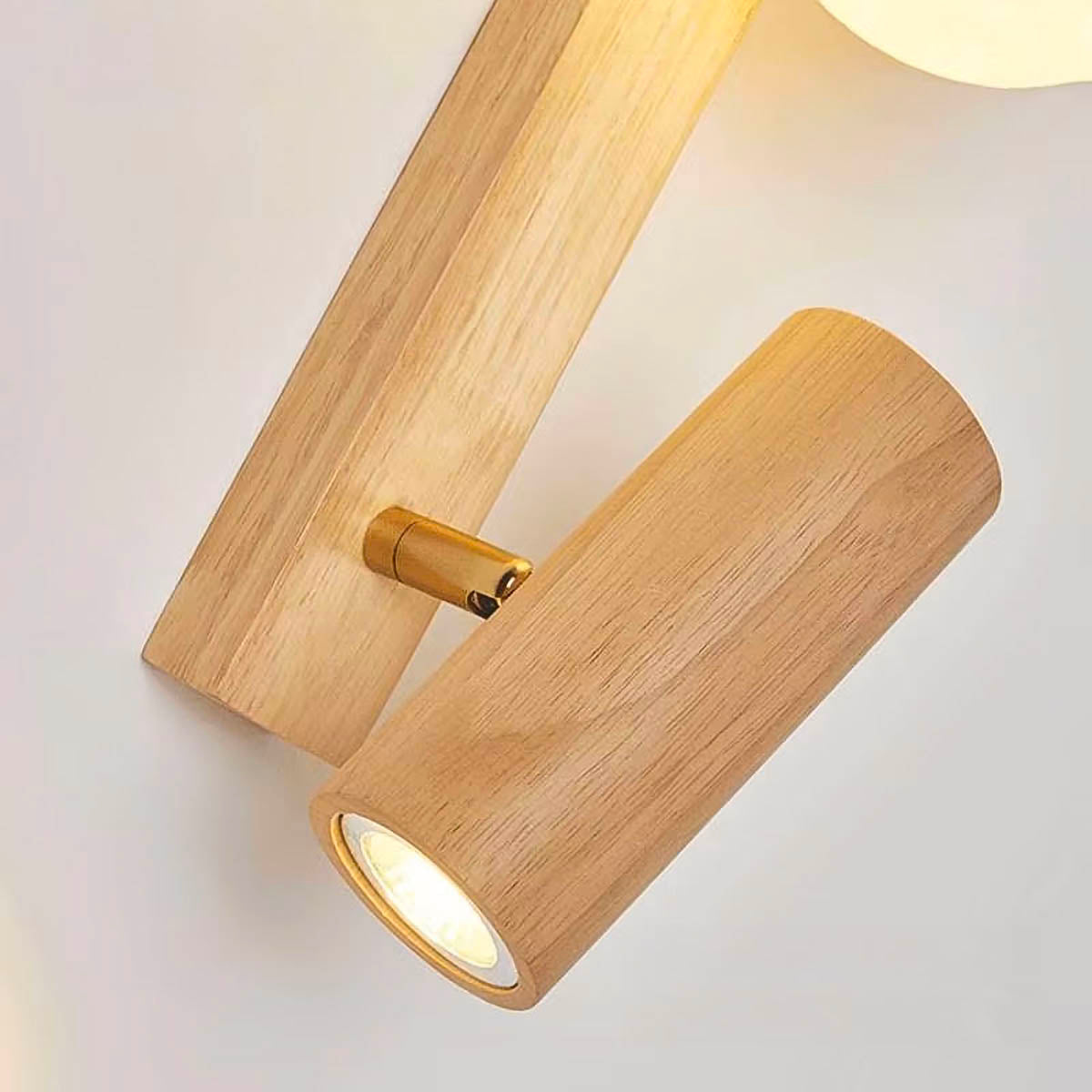 Wall Light with Wood Base & Twin LED Heads