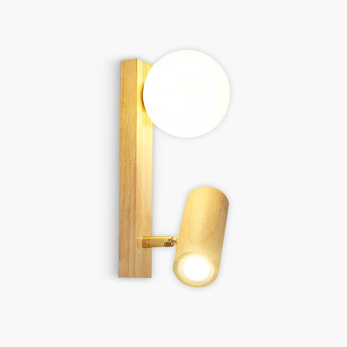 Wall Light with Wood Base & Twin LED Heads