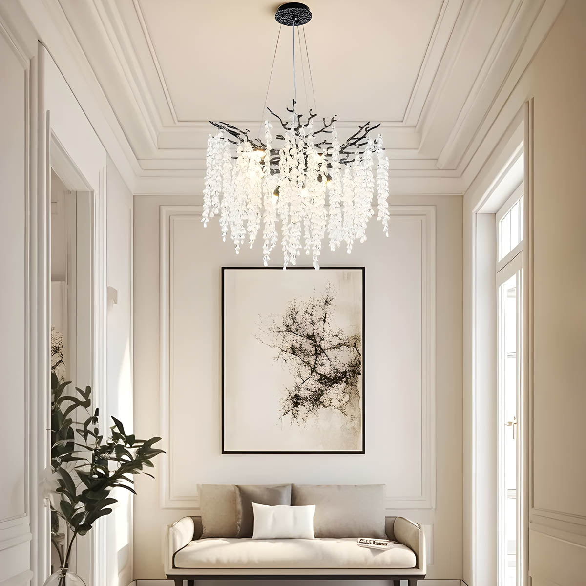 Chandelier with crystal & aluminium branches