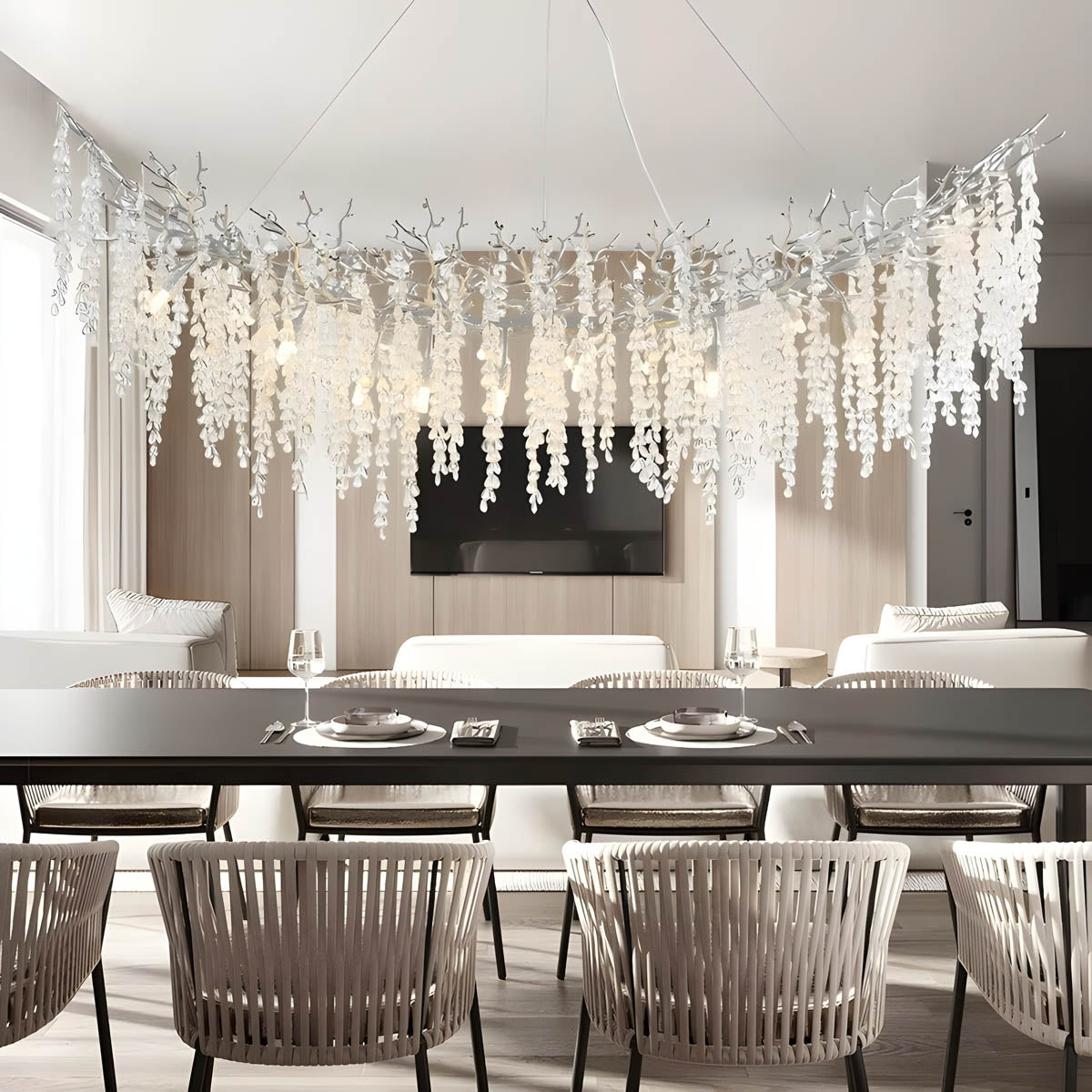 Chandelier with crystal & aluminium branches