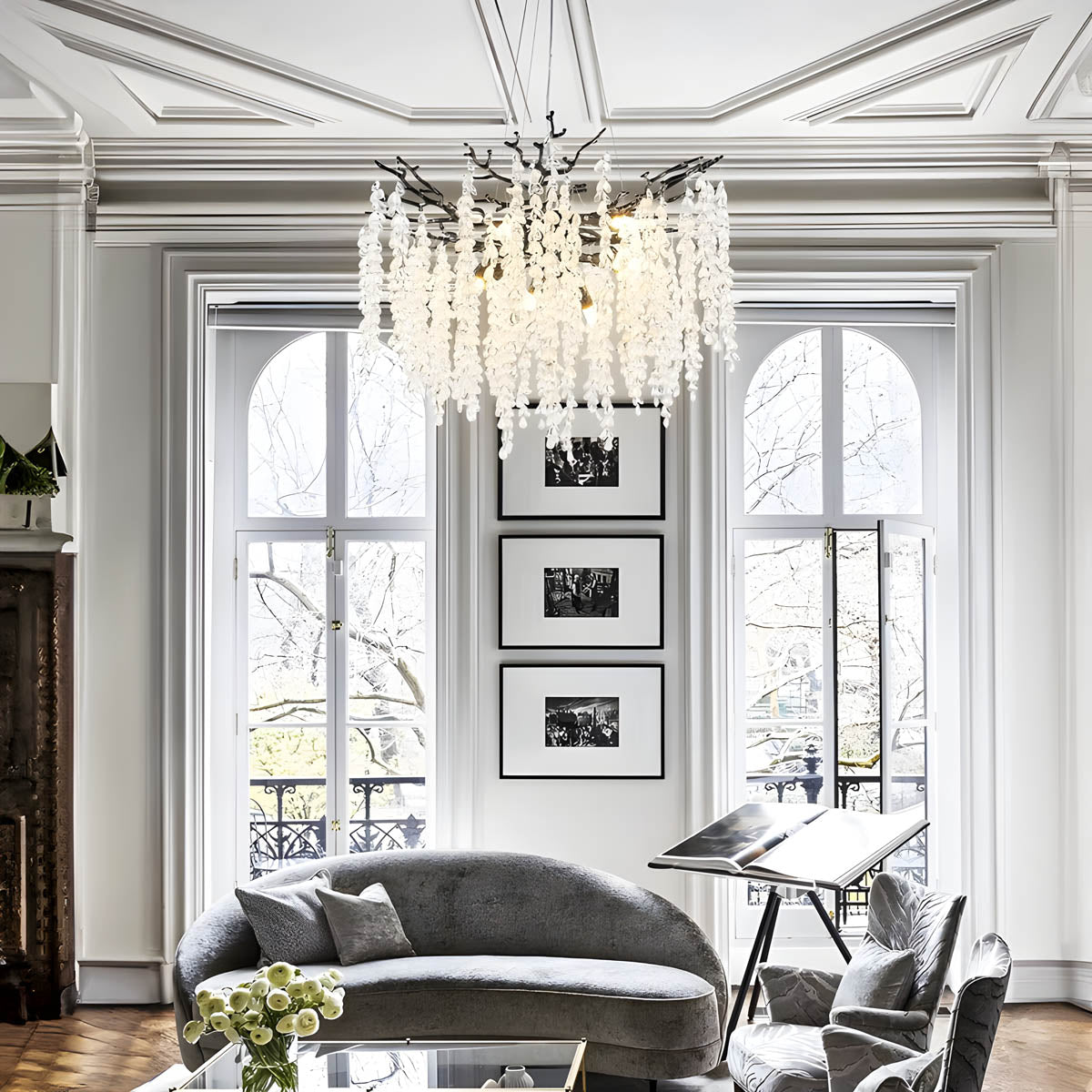 Chandelier with crystal & aluminium branches