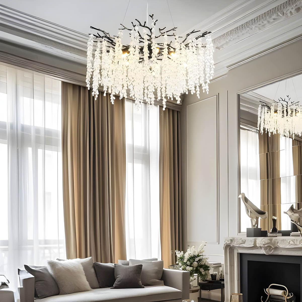 Chandelier with crystal & aluminium branches