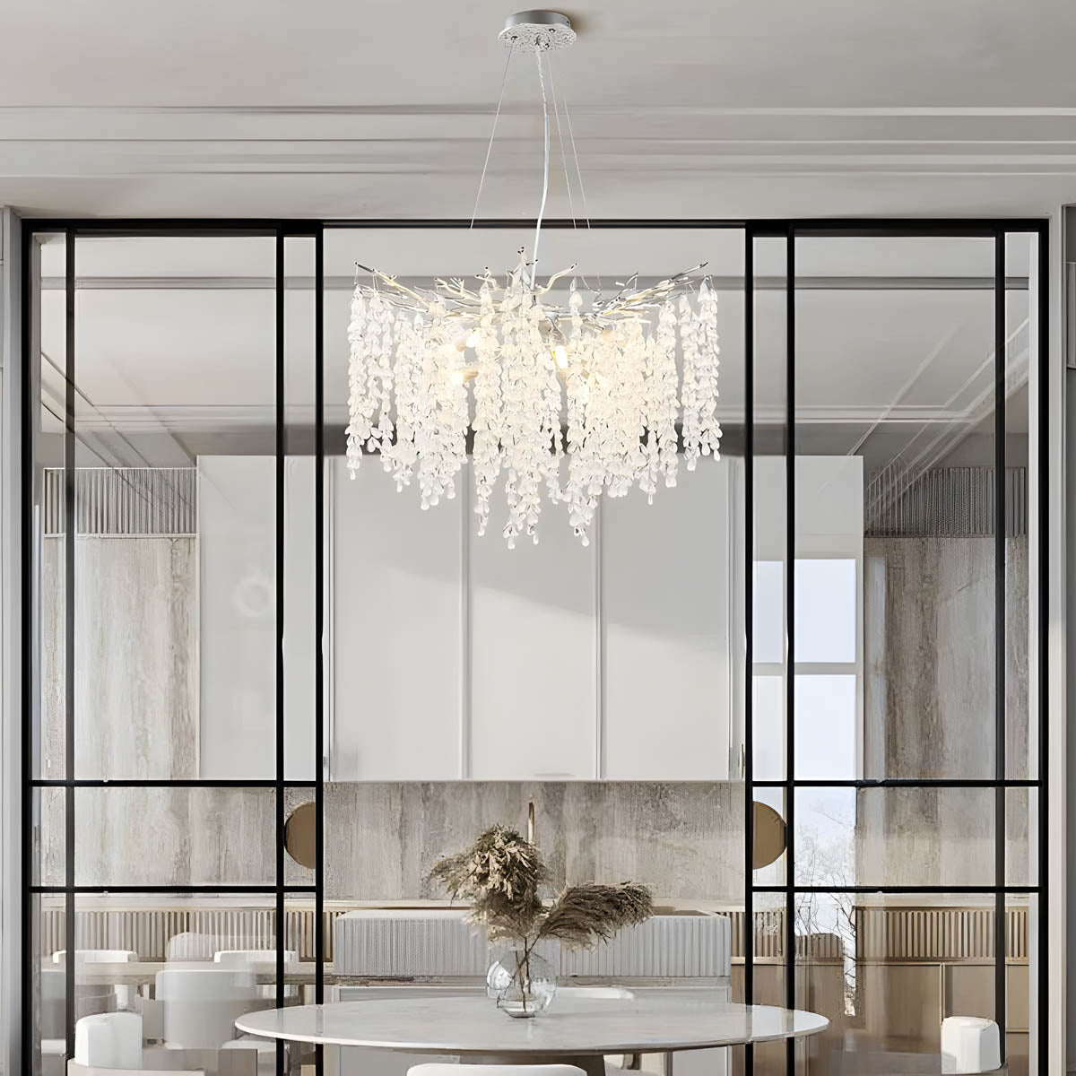 Chandelier with crystal & aluminium branches