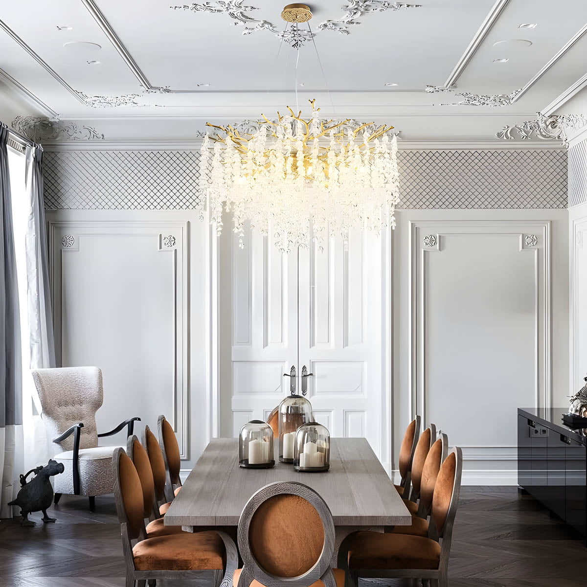Chandelier with crystal & aluminium branches