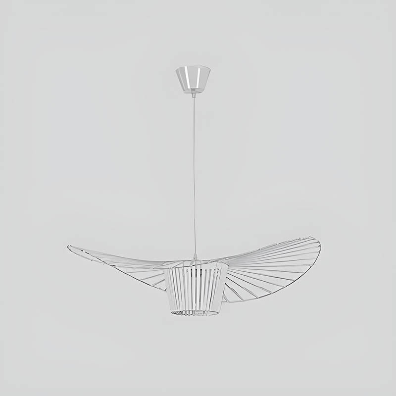 Pendant light with elastic-string ring canopy, iron frame