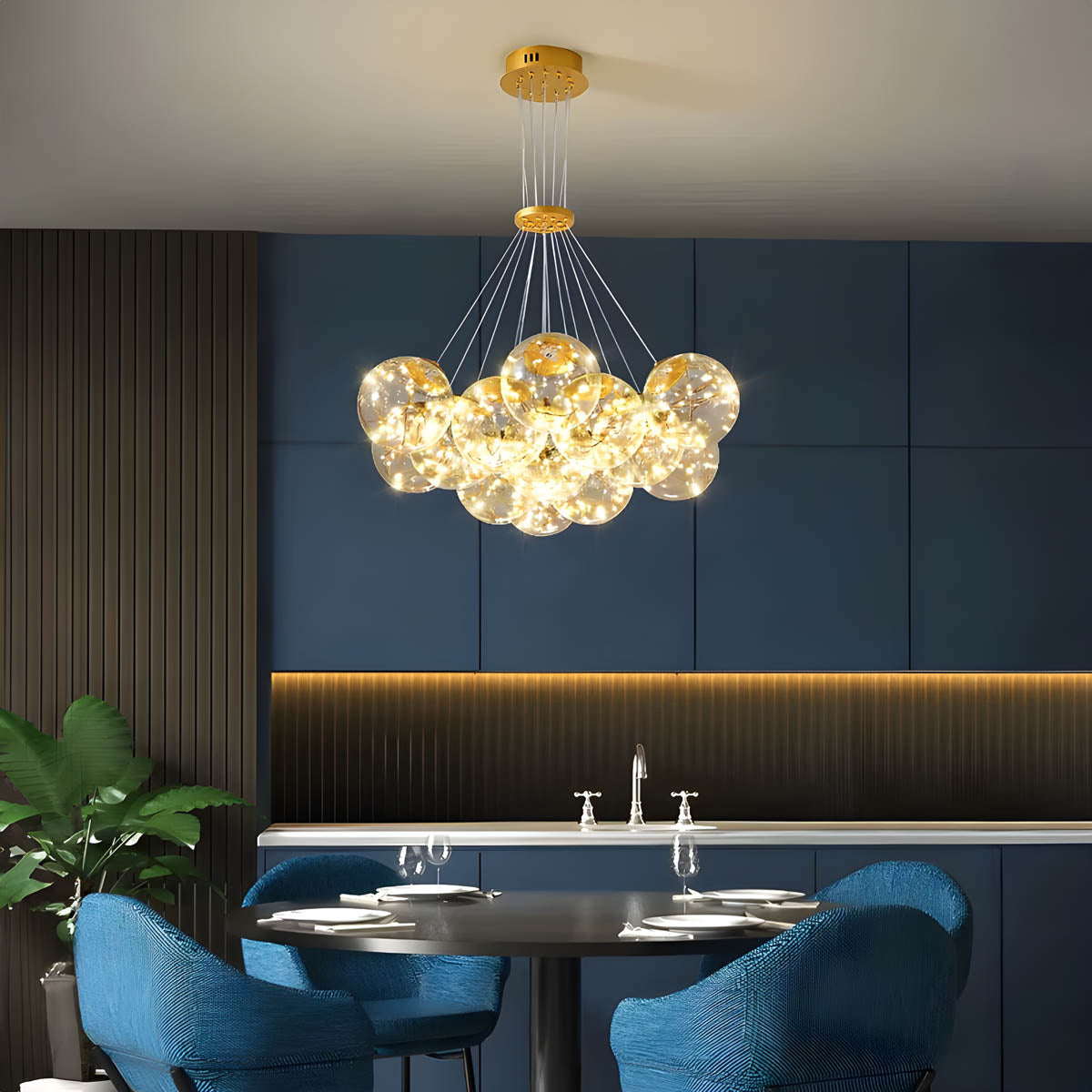 Glass & Iron Globe Chandelier LED 45-76 cm