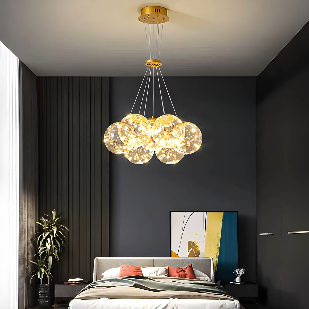 Glass & Iron Globe Chandelier LED 45-76 cm