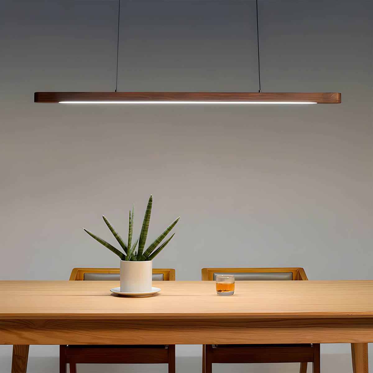 Wood and metal remote-control LED pendant light